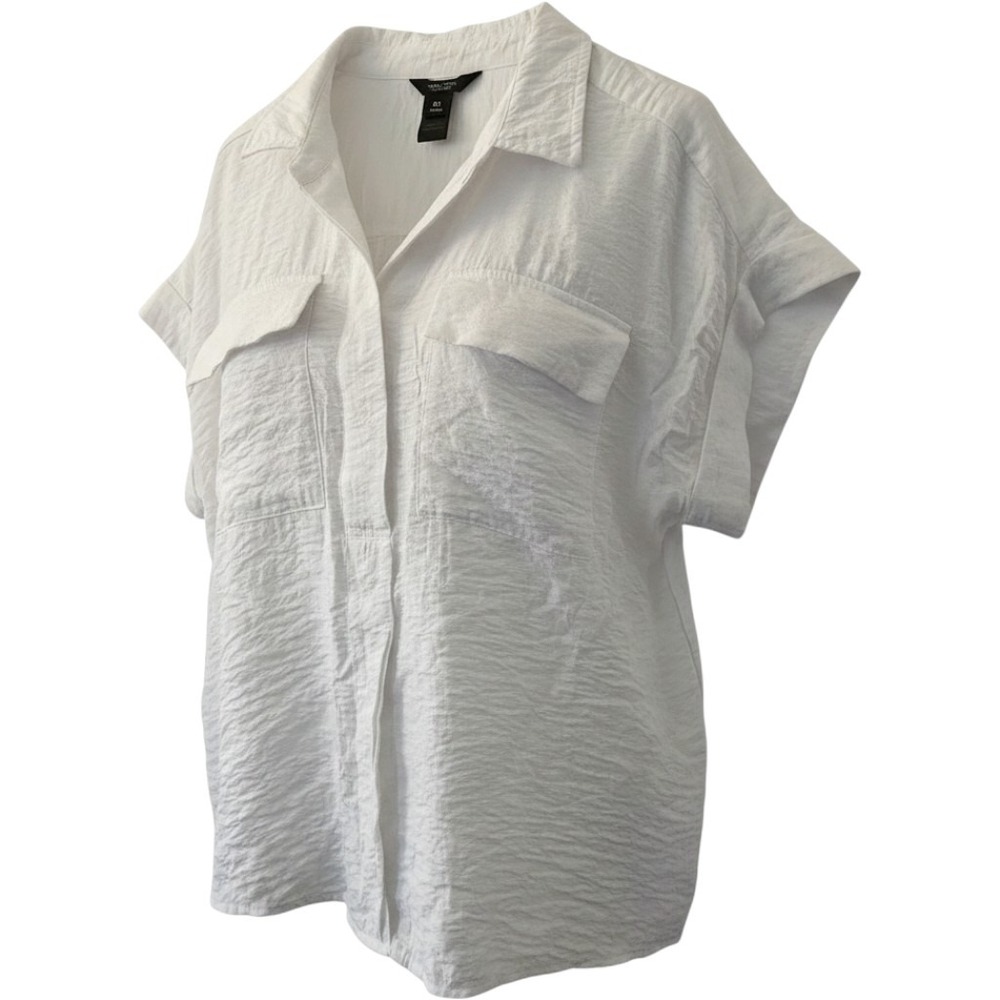 Simply Vera Vera Wang White Crinkle Button Down Shirt Short Sleeve Plus Size 0X